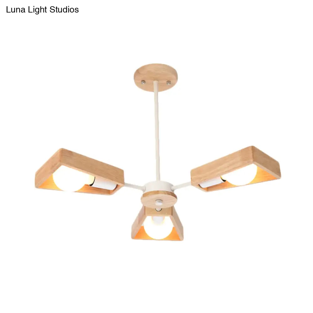 Rotating Trapezoid Wood Chandelier with Multiple Pendants - Modern Dining Room Lighting