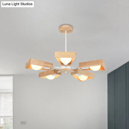 Rotating Trapezoid Wood Chandelier with Multiple Pendants - Modern Dining Room Lighting