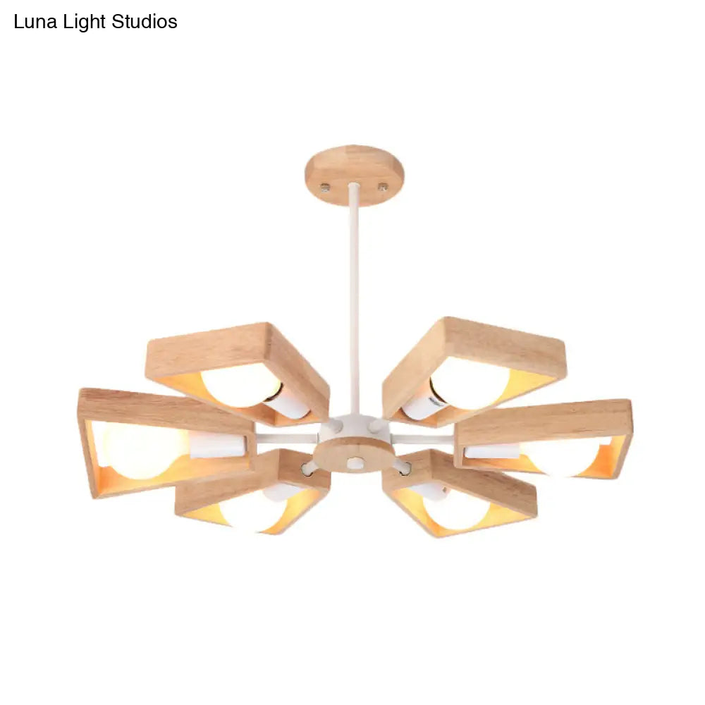 Rotating Trapezoid Wood Chandelier with Multiple Pendants - Modern Dining Room Lighting