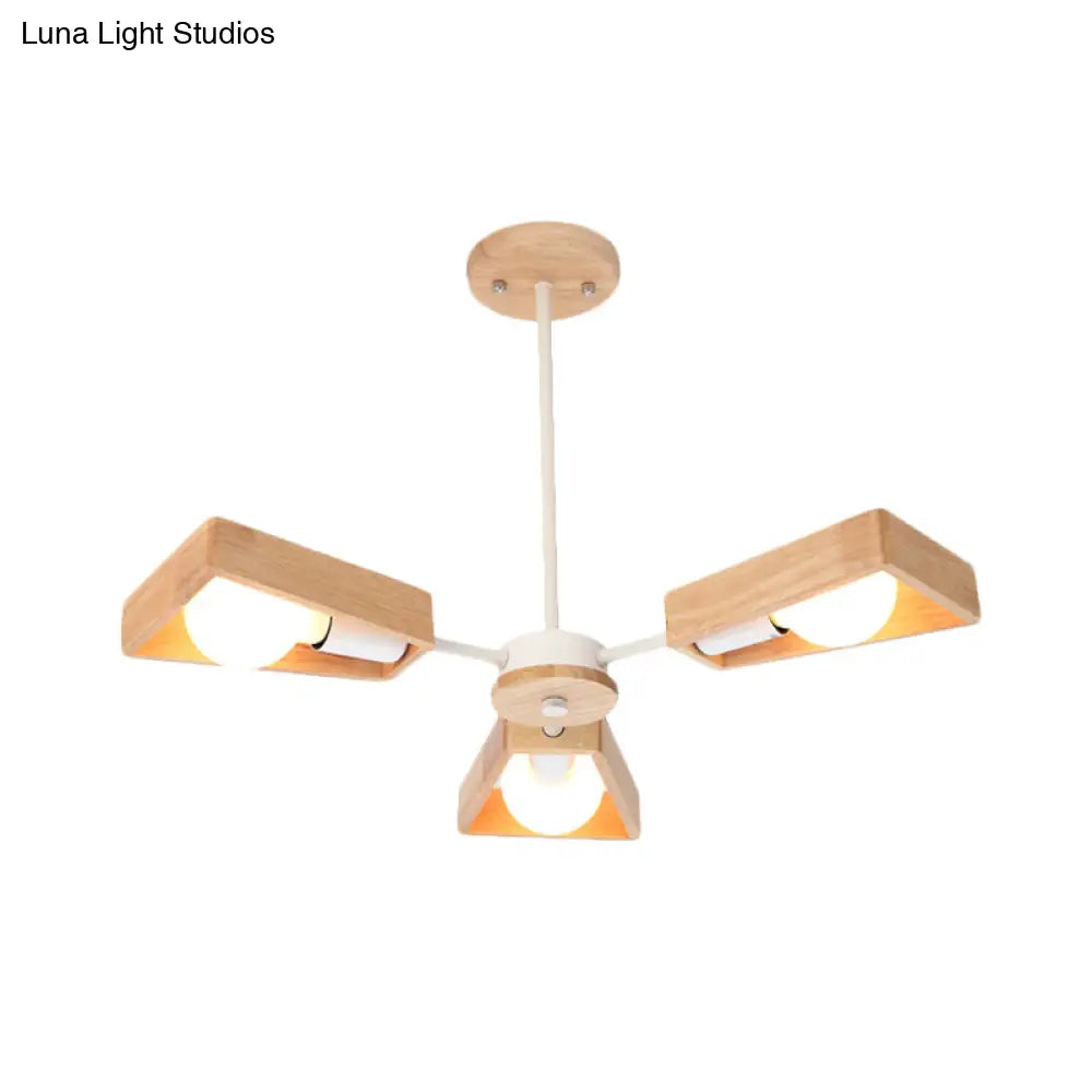 Rotating Trapezoid Wood Chandelier with Multiple Pendants - Modern Dining Room Lighting