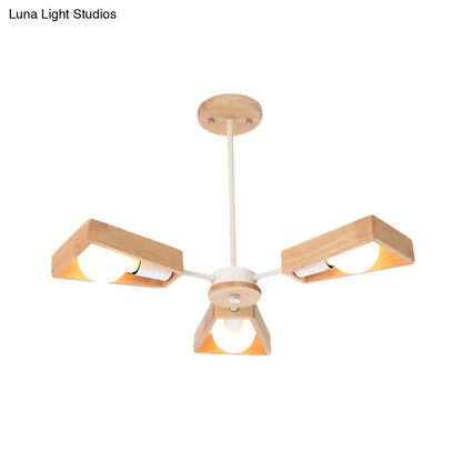 Rotating Trapezoid Wood Chandelier with Multiple Pendants - Modern Dining Room Lighting