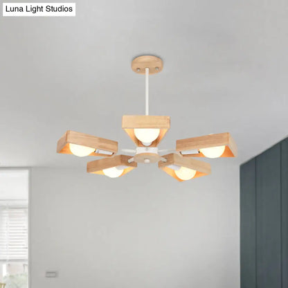 Rotating Trapezoid Wood Chandelier with Multiple Pendants - Modern Dining Room Lighting
