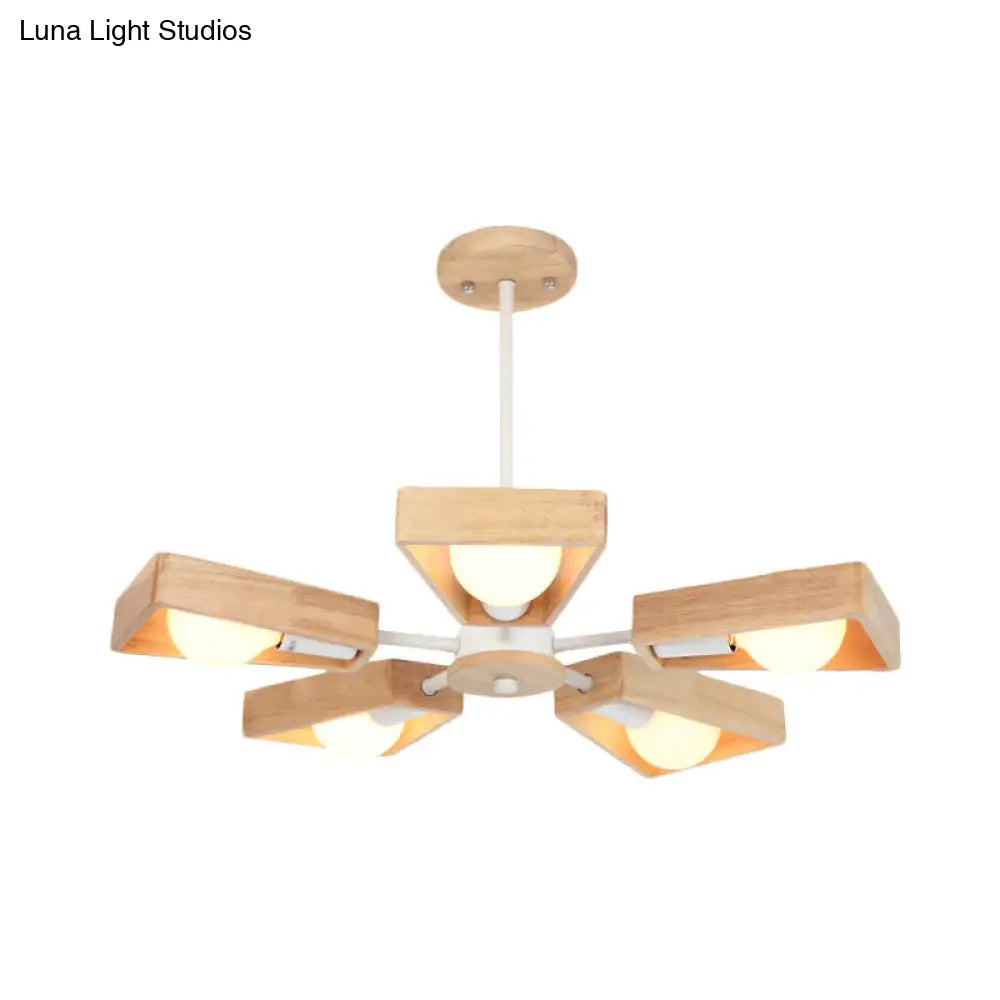 Rotating Trapezoid Wood Chandelier with Multiple Pendants - Modern Dining Room Lighting