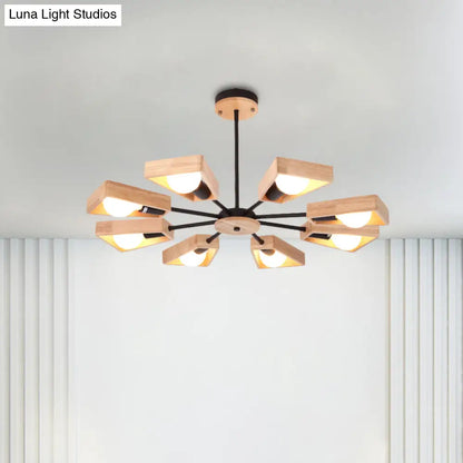 Rotating Trapezoid Wood Chandelier with Multiple Pendants - Modern Dining Room Lighting
