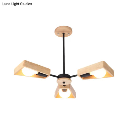 Rotating Trapezoid Wood Chandelier with Multiple Pendants - Modern Dining Room Lighting