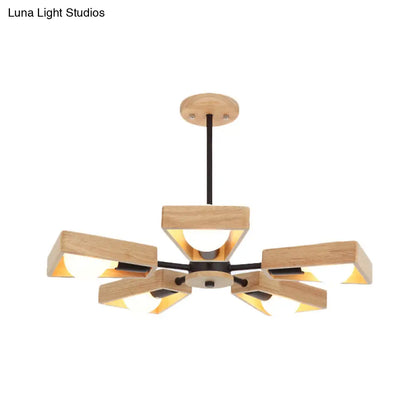 Rotating Trapezoid Wood Chandelier with Multiple Pendants - Modern Dining Room Lighting