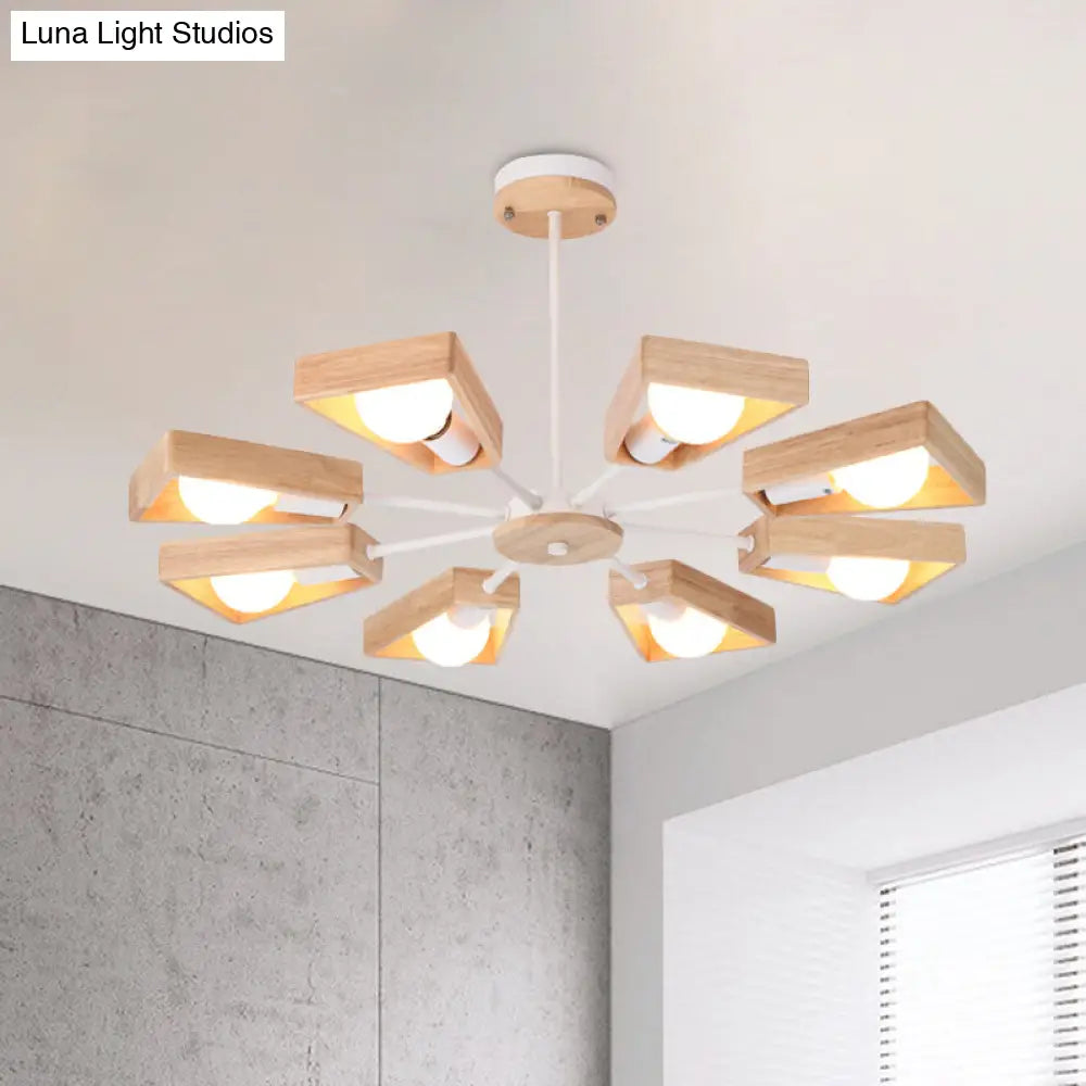 Rotating Trapezoid Wood Chandelier with Multiple Pendants - Modern Dining Room Lighting