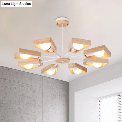 Rotating Trapezoid Wood Chandelier with Multiple Pendants - Modern Dining Room Lighting