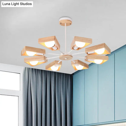 Rotating Trapezoid Wood Chandelier with Multiple Pendants - Modern Dining Room Lighting