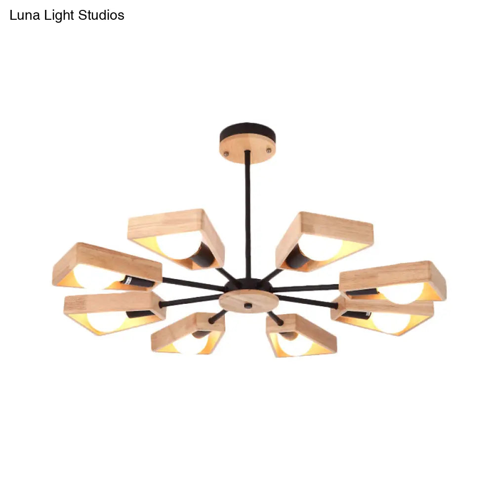 Rotating Trapezoid Wood Chandelier with Multiple Pendants - Modern Dining Room Lighting