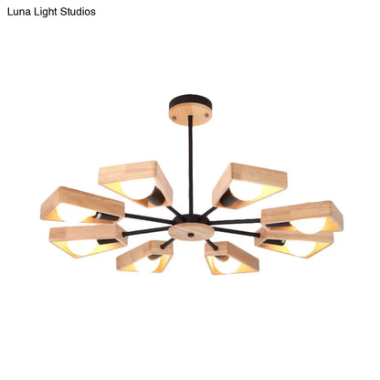 Rotating Trapezoid Wood Chandelier with Multiple Pendants - Modern Dining Room Lighting
