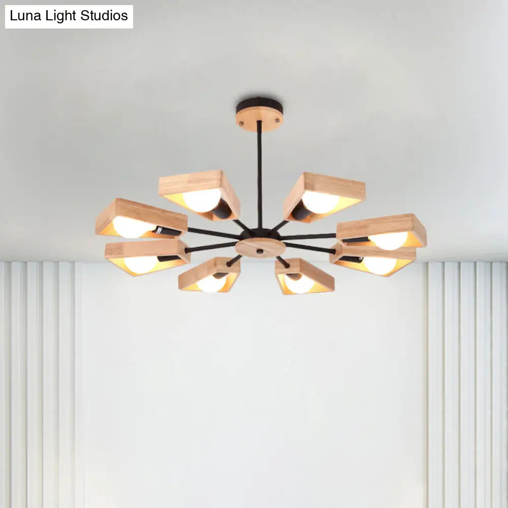 Rotating Trapezoid Wood Chandelier with Multiple Pendants - Modern Dining Room Lighting