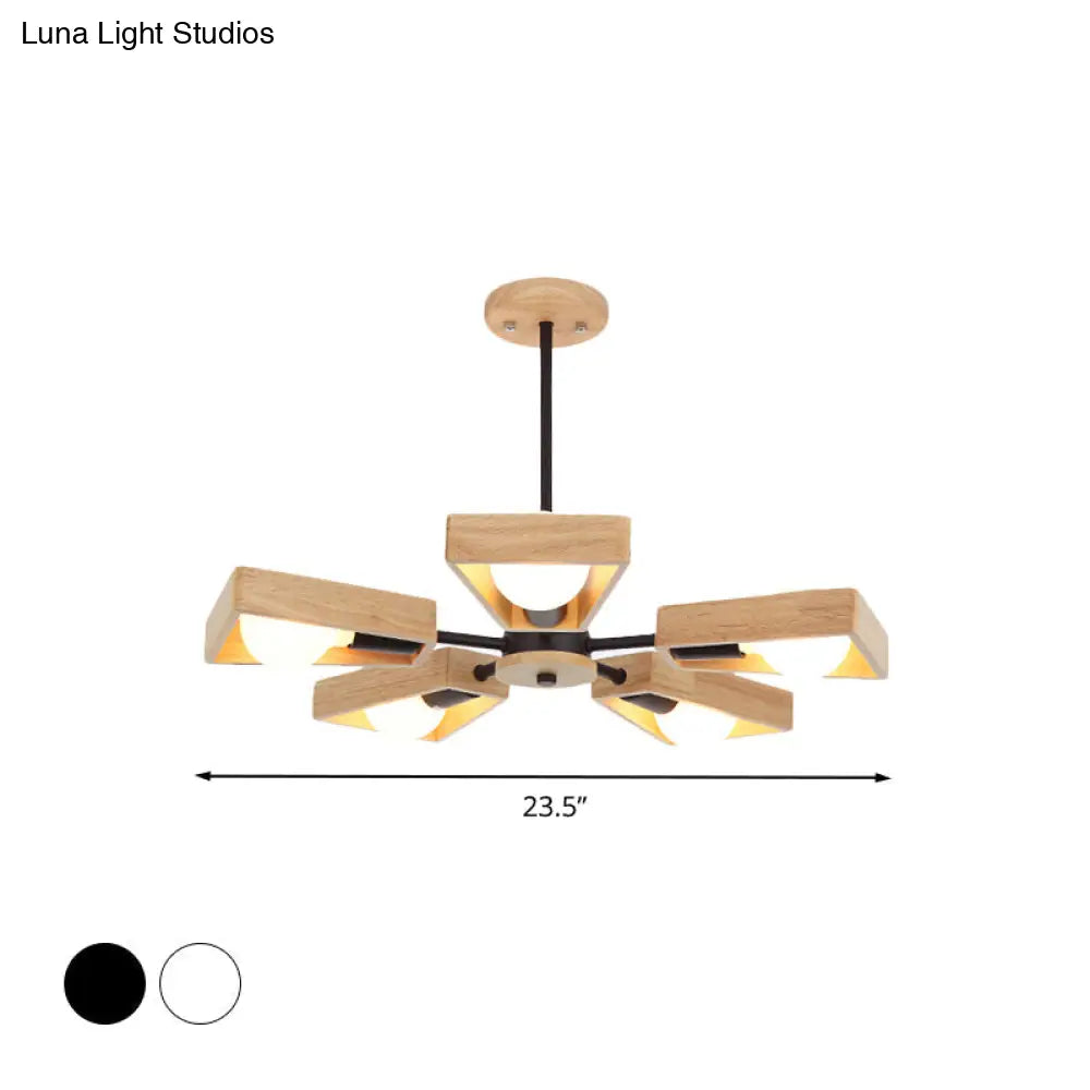 Rotating Trapezoid Wood Chandelier with Multiple Pendants - Modern Dining Room Lighting