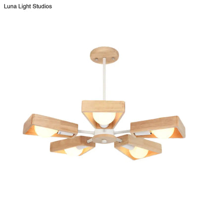 Rotating Trapezoid Wood Chandelier with Multiple Pendants - Modern Dining Room Lighting