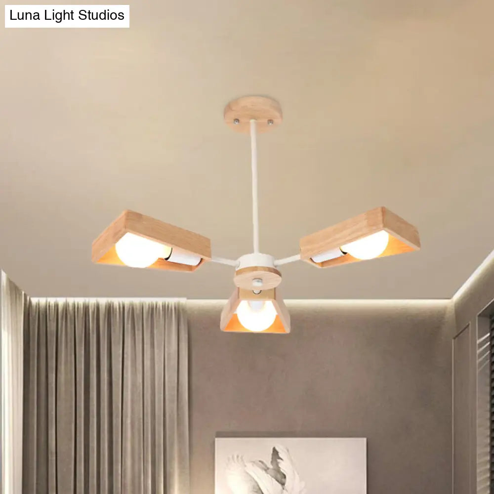 Rotating Trapezoid Wood Chandelier with Multiple Pendants - Modern Dining Room Lighting