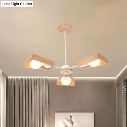 Rotating Trapezoid Wood Chandelier with Multiple Pendants - Modern Dining Room Lighting