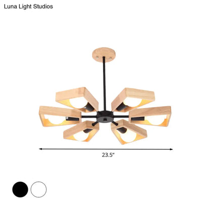 Rotating Trapezoid Wood Chandelier with Multiple Pendants - Modern Dining Room Lighting