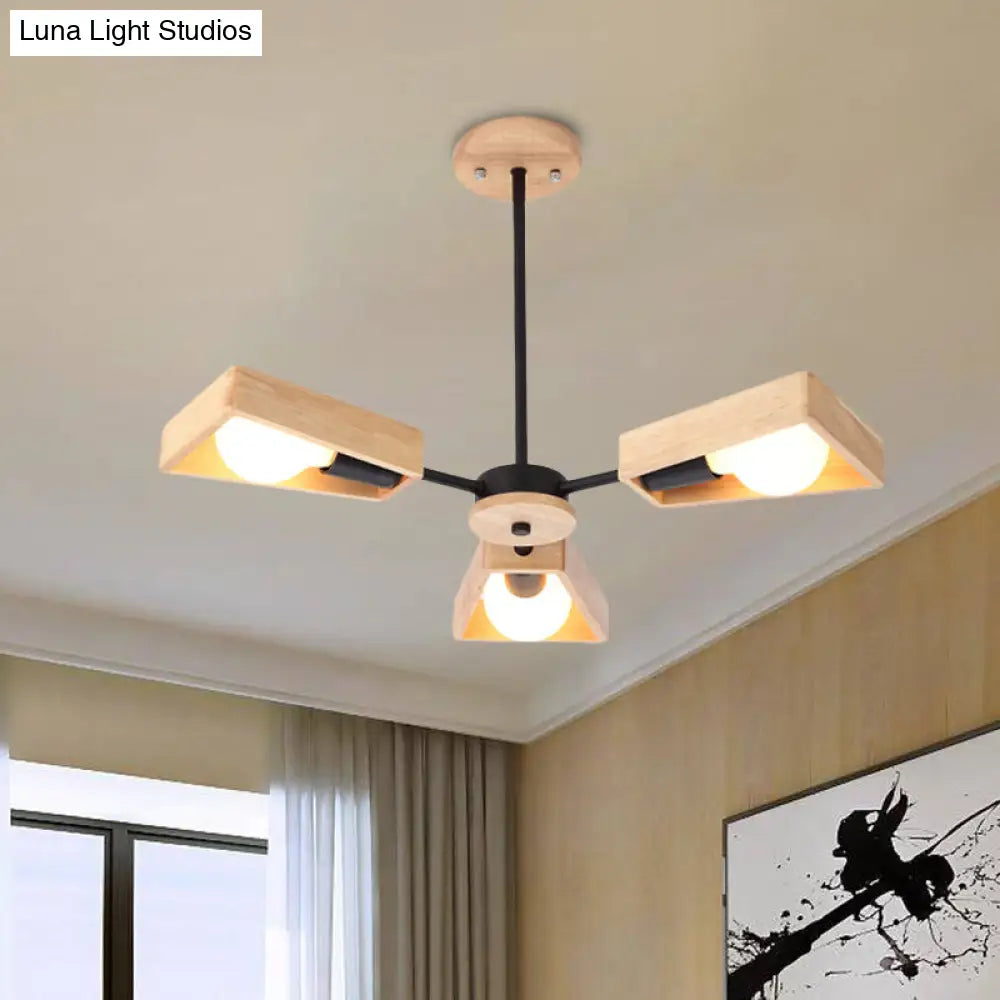 Rotating Trapezoid Wood Chandelier with Multiple Pendants - Modern Dining Room Lighting