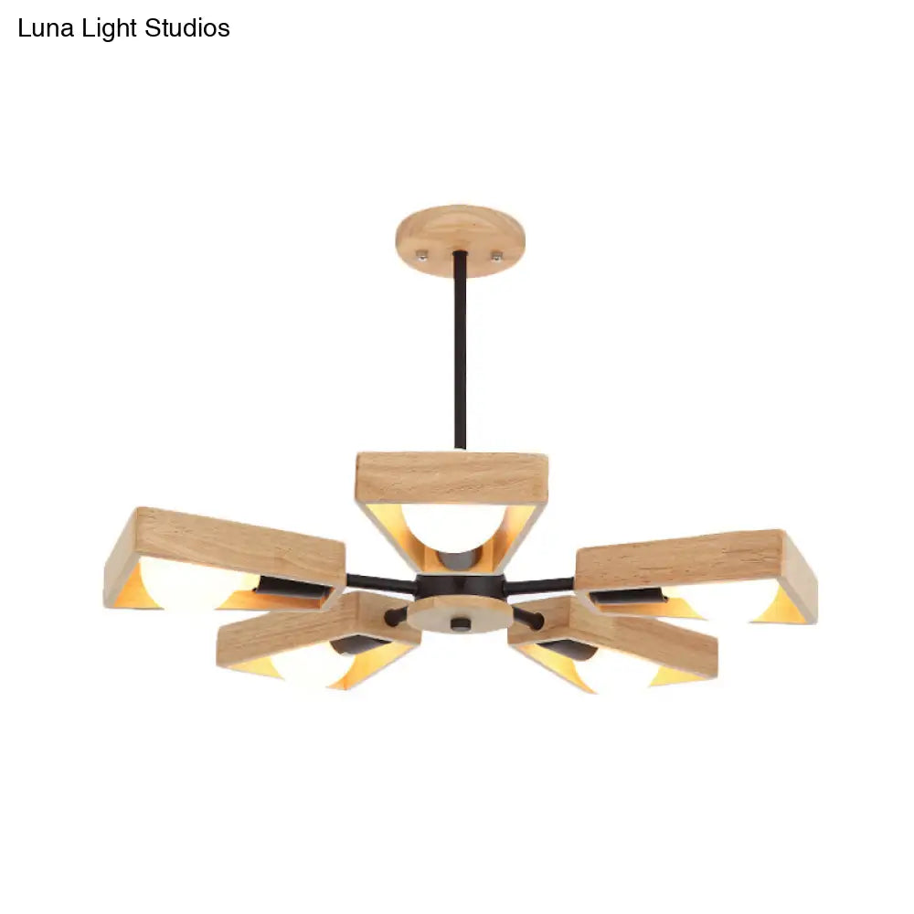 Rotating Trapezoid Wood Chandelier with Multiple Pendants - Modern Dining Room Lighting