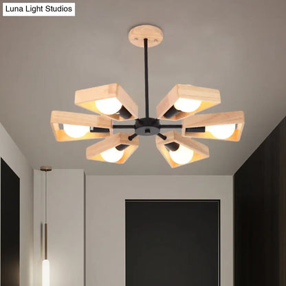 Rotating Trapezoid Wood Chandelier with Multiple Pendants - Modern Dining Room Lighting
