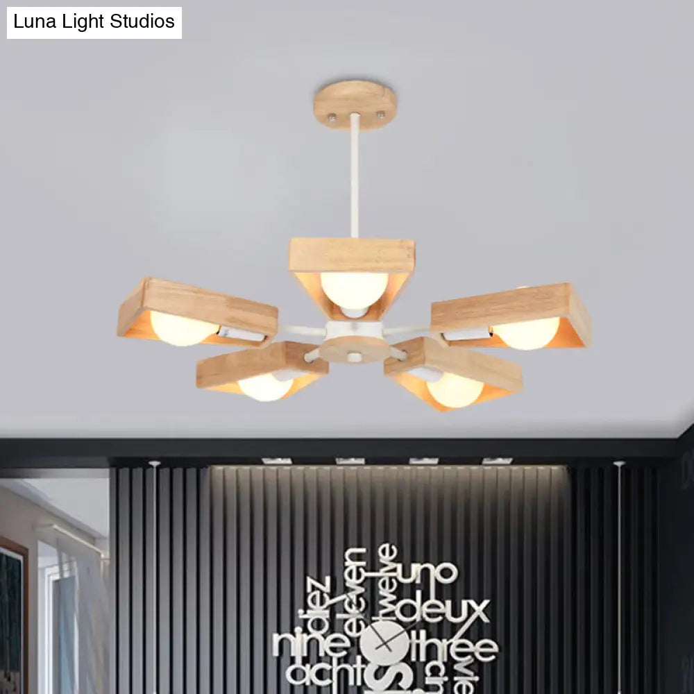 Rotating Trapezoid Wood Chandelier with Multiple Pendants - Modern Dining Room Lighting