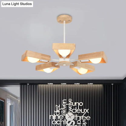 Rotating Trapezoid Wood Chandelier with Multiple Pendants - Modern Dining Room Lighting