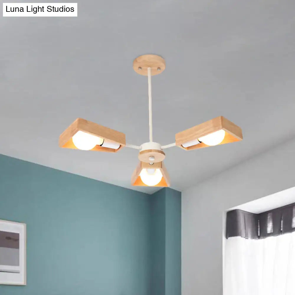 Rotating Trapezoid Wood Chandelier with Multiple Pendants - Modern Dining Room Lighting