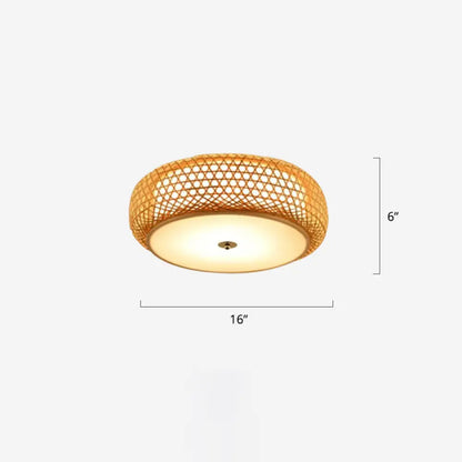 DecorBites™ DecorBites™ Round Bamboo Flush Mount Ceiling Lamp with Asian Design - Beige