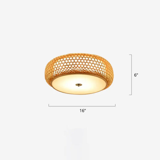 DecorBites™ DecorBites™ Round Bamboo Flush Mount Ceiling Lamp with Asian Design - Beige