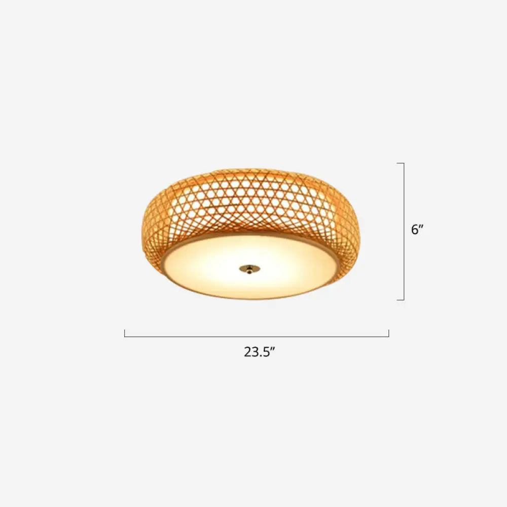DecorBites™ DecorBites™ Round Bamboo Flush Mount Ceiling Lamp with Asian Design - Beige