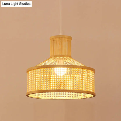 Round Bamboo Pendant Ceiling Light in Beige for Dining Room Decor