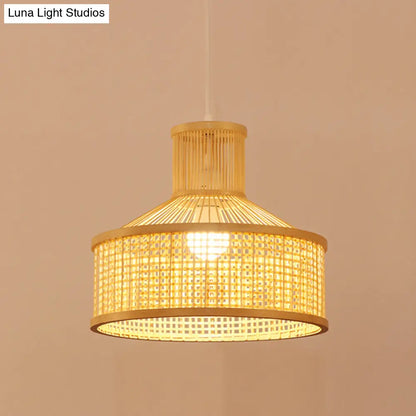 Round Bamboo Pendant Ceiling Light in Beige for Dining Room Decor