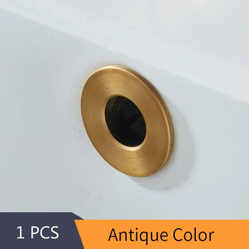 Antique brass-colored circular recessed overflow cover for kitchen and bathroom decorbites brass sink overflow set
