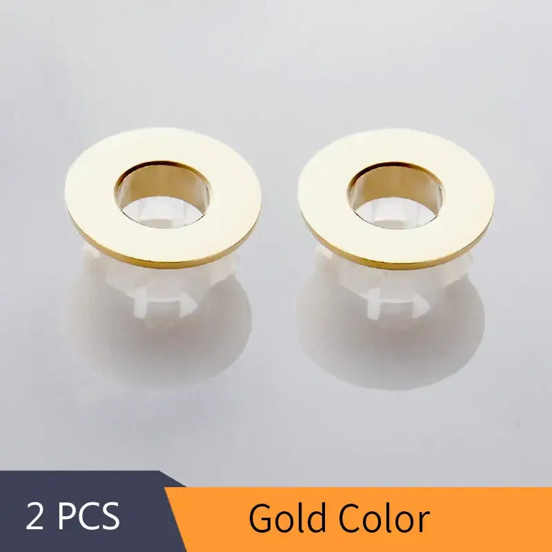 Gold-colored metal grommets with polished finish for round brass sink overflow cover set kitchen and bathroom inserts