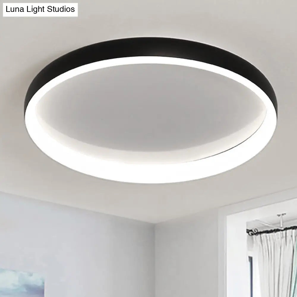 DecorBites™ DecorBites™ Round Flush Mount Ceiling Light - Black/White/Brown with Simplicity LED Metal Design & White/Warm Light