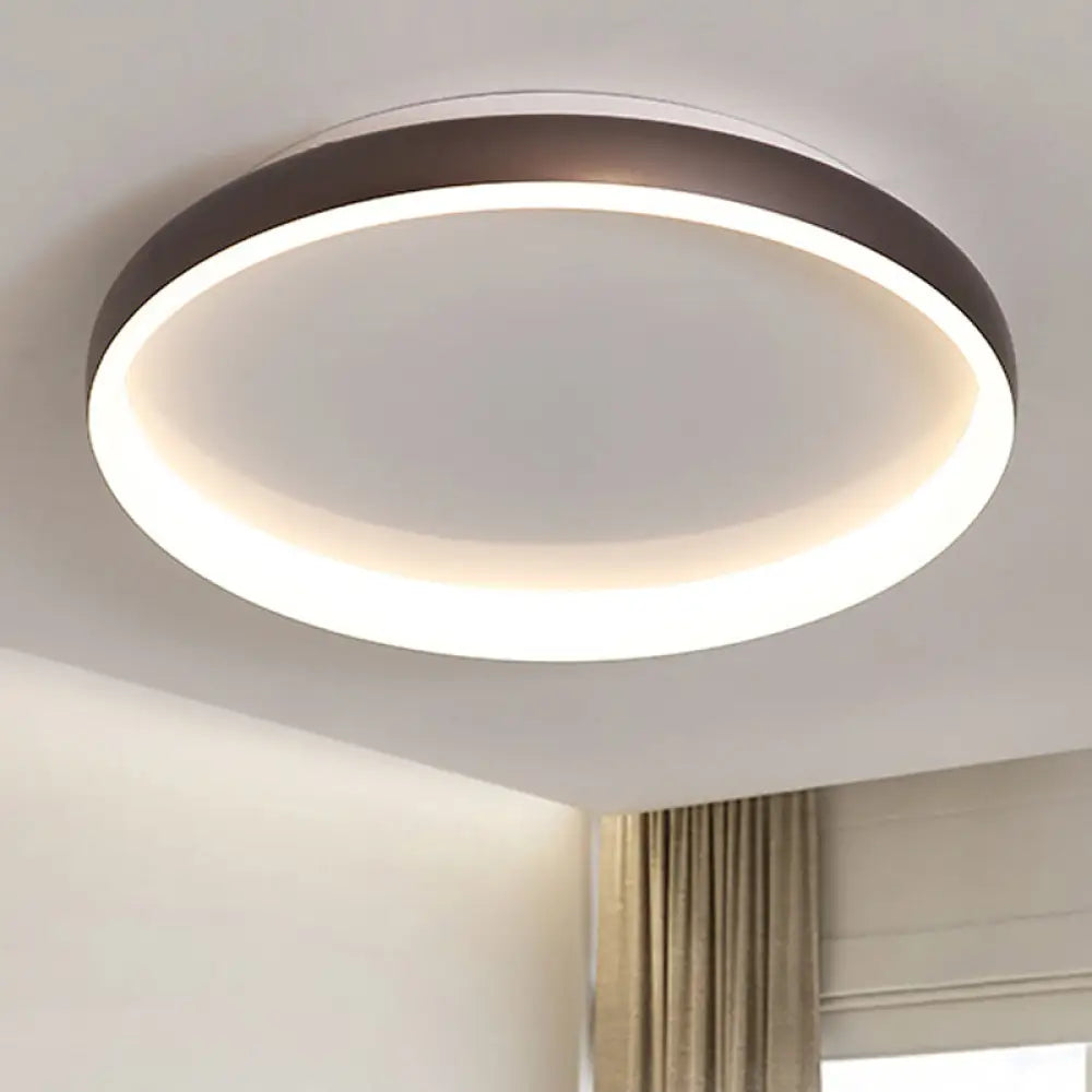DecorBites™ DecorBites™ Round Flush Mount Ceiling Light - Black/White/Brown with Simplicity LED Metal Design & White/Warm Light