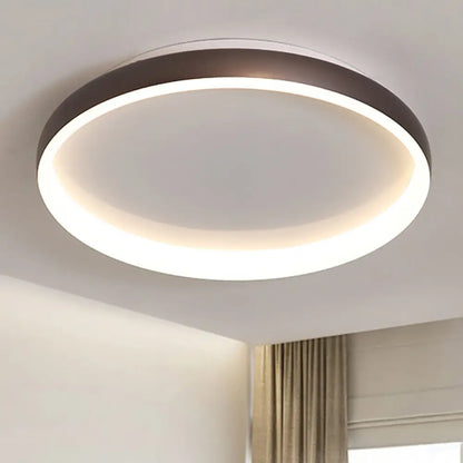 DecorBites™ DecorBites™ Round Flush Mount Ceiling Light - Black/White/Brown with Simplicity LED Metal Design & White/Warm Light