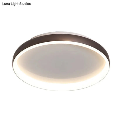DecorBites™ DecorBites™ Round Flush Mount Ceiling Light - Black/White/Brown with Simplicity LED Metal Design & White/Warm Light