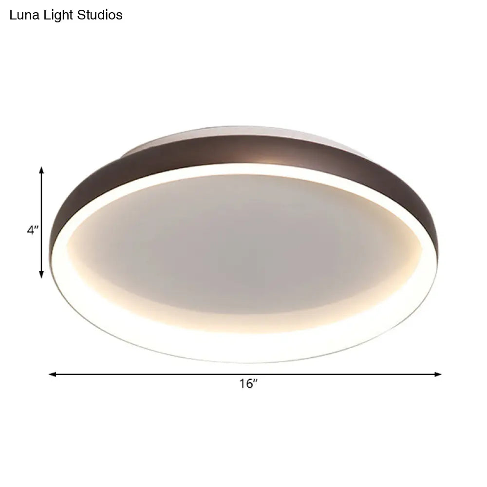 DecorBites™ DecorBites™ Round Flush Mount Ceiling Light - Black/White/Brown with Simplicity LED Metal Design & White/Warm Light