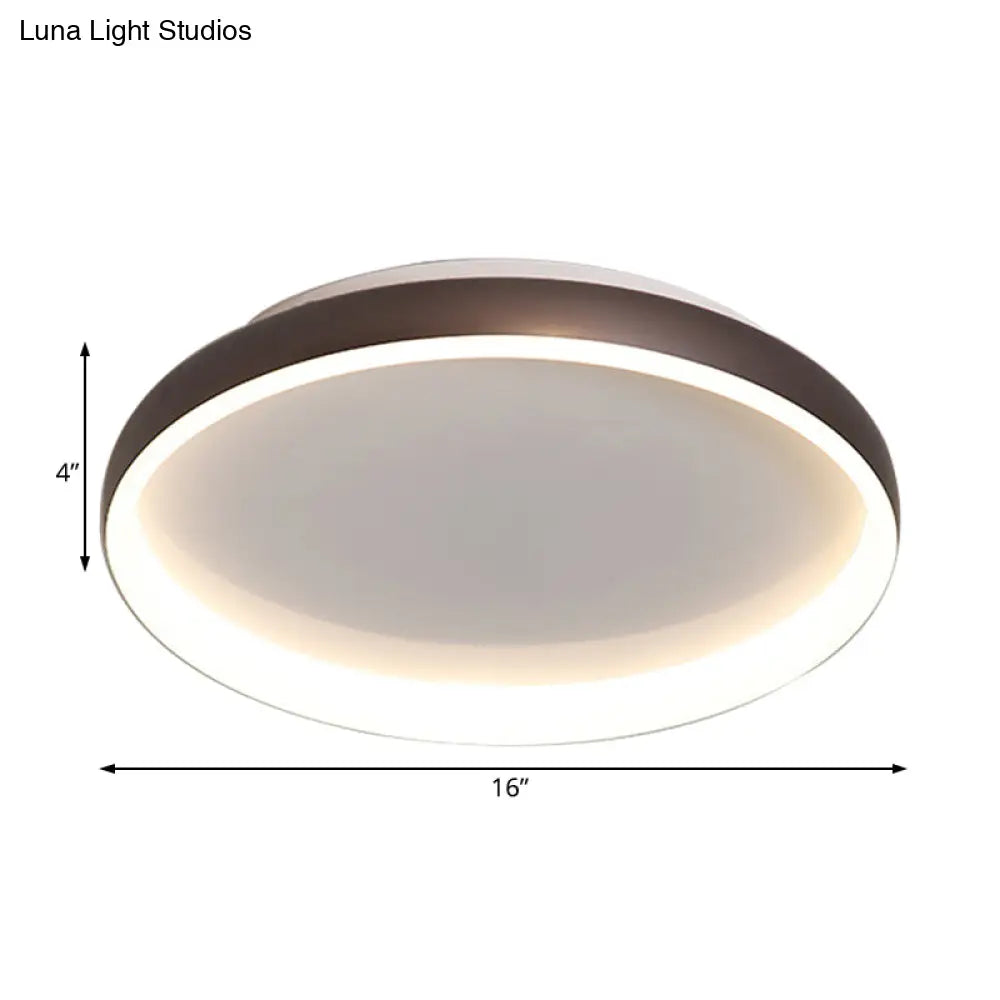 DecorBites™ DecorBites™ Round Flush Mount Ceiling Light - Black/White/Brown with Simplicity LED Metal Design & White/Warm Light
