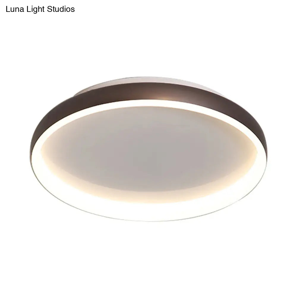 DecorBites™ DecorBites™ Round Flush Mount Ceiling Light - Black/White/Brown with Simplicity LED Metal Design & White/Warm Light