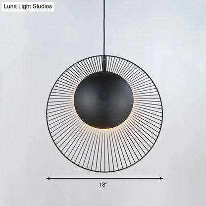 Round Metal Pendant Light in Black - 14"/18" for Dining Room