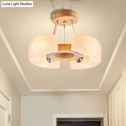 Lámpara de techo redonda de madera, empotrada, con 4 o 6 luces en luz cálida/blanca de estilo moderno.