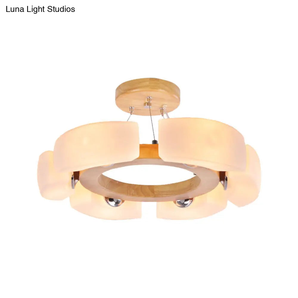Lámpara de techo redonda de madera, empotrada, con 4 o 6 luces en luz cálida/blanca de estilo moderno.