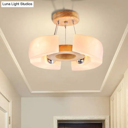 Lámpara de techo redonda de madera, empotrada, con 4 o 6 luces en luz cálida/blanca de estilo moderno.