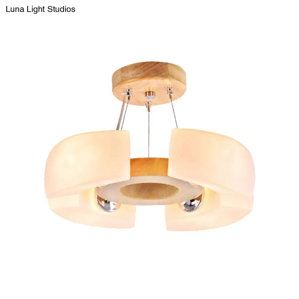 Lámpara de techo redonda de madera, empotrada, con 4 o 6 luces en luz cálida/blanca de estilo moderno.