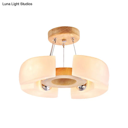 Lámpara de techo redonda de madera, empotrada, con 4 o 6 luces en luz cálida/blanca de estilo moderno.