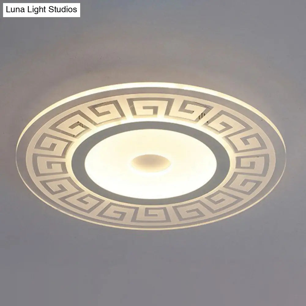 DecorBites™ DecorBites™ Rounded Acrylic LED Flush Light with Greek Key Decor - Artistic Ceiling Mount for Bedroom