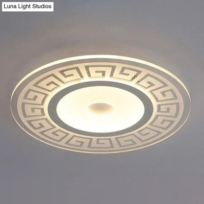 DecorBites™ DecorBites™ Rounded Acrylic LED Flush Light with Greek Key Decor - Artistic Ceiling Mount for Bedroom