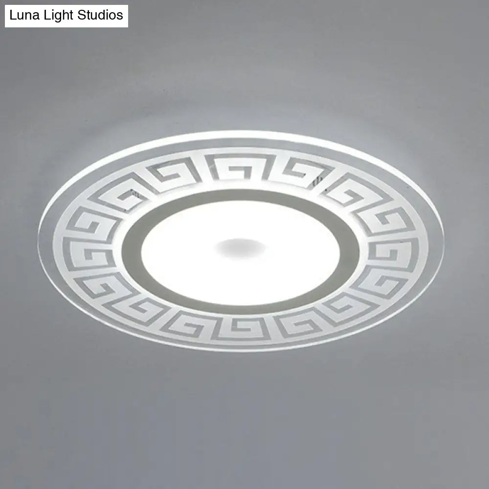 DecorBites™ DecorBites™ Rounded Acrylic LED Flush Light with Greek Key Decor - Artistic Ceiling Mount for Bedroom